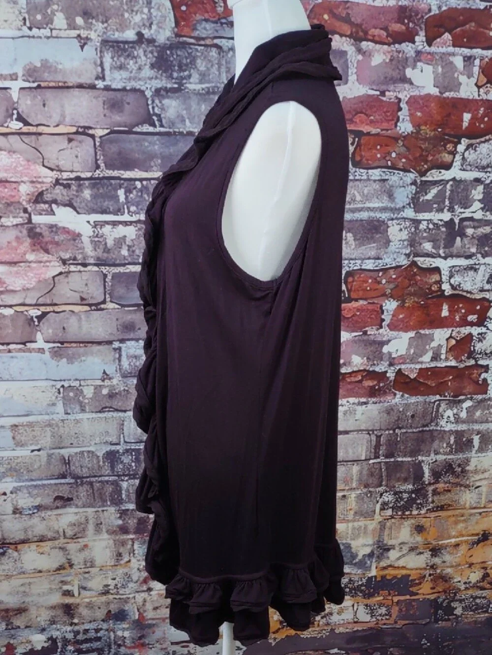 Vivienne Tam Ruffled Open Front Vest- Deep Plum